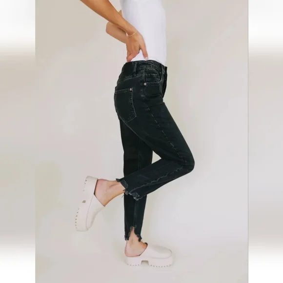 Free People We The Free Tapered Baggy Boyfriend Jeans 28 Frayed Hem High Rise - Picture 2 of 8